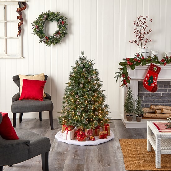 Nearly Natural Snowed Tipped Faux 5 Foot Pre-Lit Pine Christmas Tree