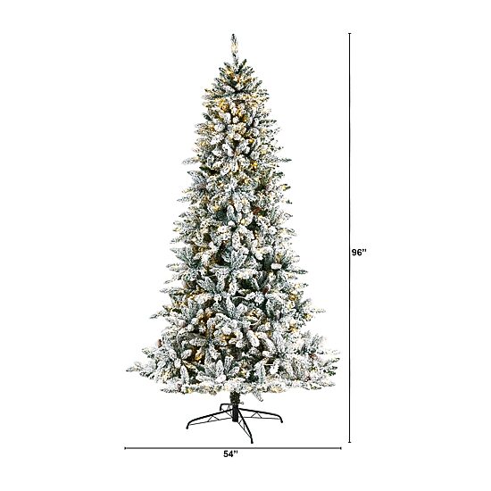 Nearly Natural Flocked Faux 8 Foot Pre-Lit Fir Christmas Tree