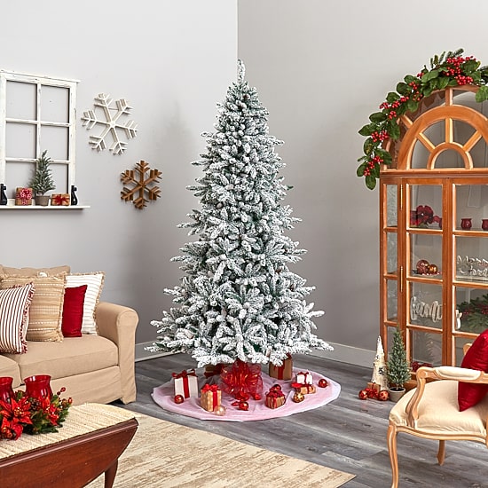 Nearly Natural Flocked Faux 8 Foot Pre-Lit Fir Christmas Tree