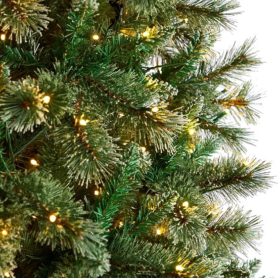 Nearly Natural Slim Snow Faux 10 Foot Pre-Lit Pine Christmas Tree