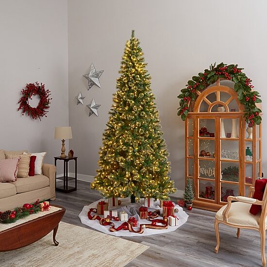 Nearly Natural Slim Snow Faux 10 Foot Pre-Lit Pine Christmas Tree
