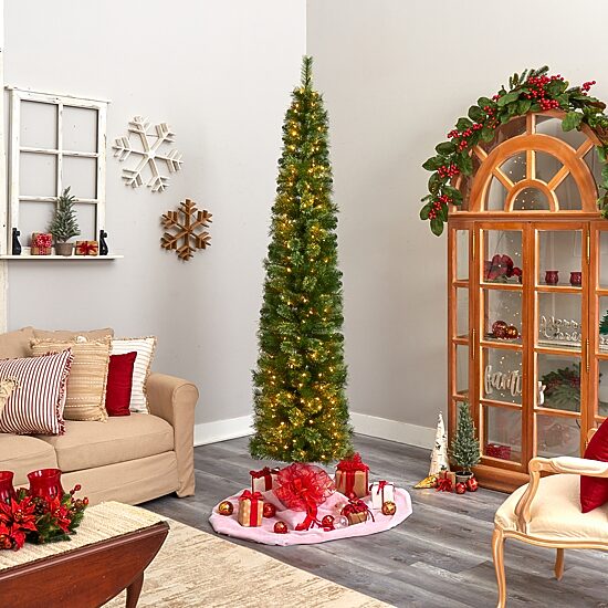 Nearly Natural Pencil Faux 8 Foot Pre-Lit Christmas Tree