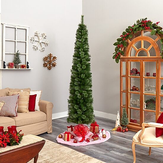 Nearly Natural Pencil Faux 8 Foot Pre-Lit Christmas Tree