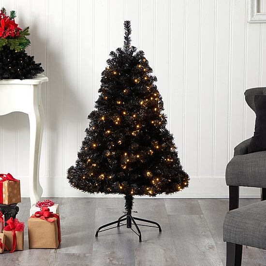 Nearly Natural Black Faux 4 Foot Pre-Lit Christmas Tree