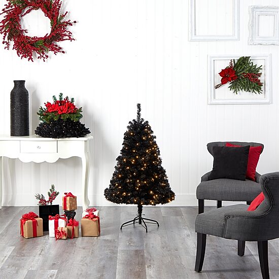Nearly Natural Black Faux 4 Foot Pre-Lit Christmas Tree