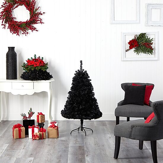 Nearly Natural Black Faux 4 Foot Pre-Lit Christmas Tree