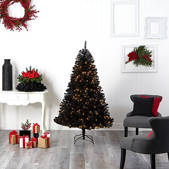 Nearly Natural Black Faux 6 Foot Pre-Lit Christmas Tree