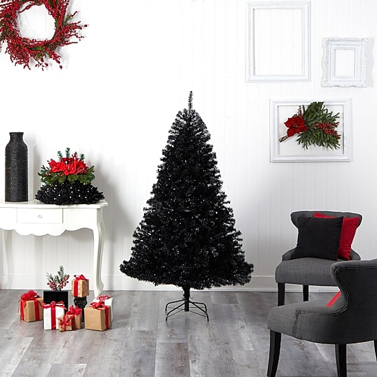 Nearly Natural Black Faux 6 Foot Pre-Lit Christmas Tree