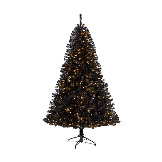Nearly Natural Black Faux 7 Foot Pre-Lit Christmas Tree