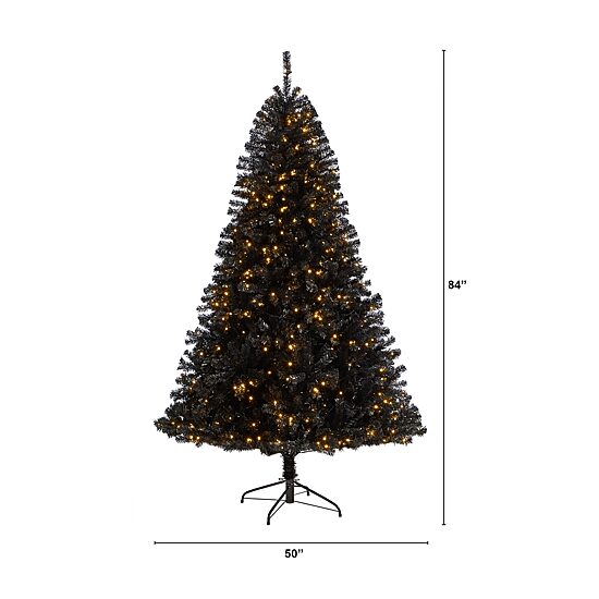 Nearly Natural Black Faux 7 Foot Pre-Lit Christmas Tree