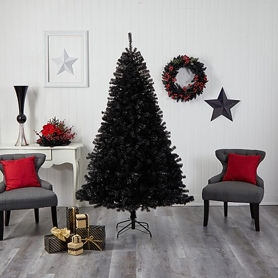 Nearly Natural Black Faux 7 Foot Pre-Lit Christmas Tree
