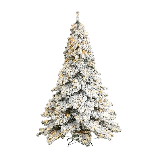 Nearly Natural Flocked Faux 7 Foot Pre-Lit Fir Christmas Tree