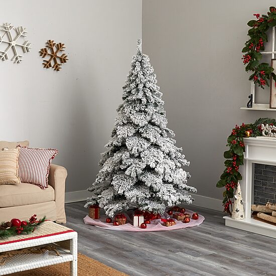 Nearly Natural Flocked Faux 7 Foot Pre-Lit Fir Christmas Tree