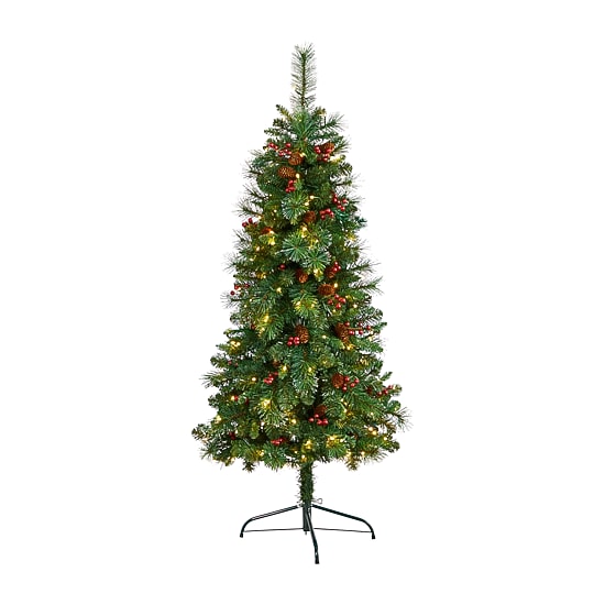 Nearly Natural Flat Back Faux 5 Foot Pre-Lit Pine Christmas Tree