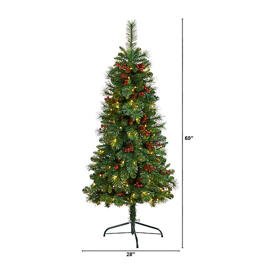 Nearly Natural Flat Back Faux 5 Foot Pre-Lit Pine Christmas Tree