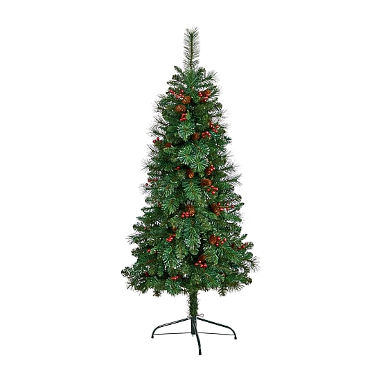 Nearly Natural Flat Back Faux 5 Foot Pre-Lit Pine Christmas Tree