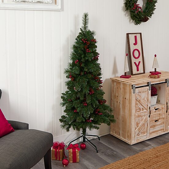 Nearly Natural Flat Back Faux 5 Foot Pre-Lit Pine Christmas Tree