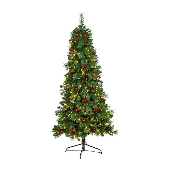 Nearly Natural Flat Back Faux 6 Foot Pre-Lit Pine Christmas Tree