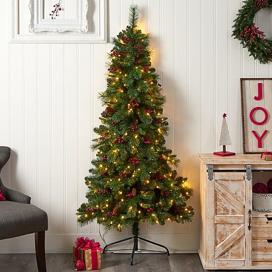 Nearly Natural Flat Back Faux 6 Foot Pre-Lit Pine Christmas Tree