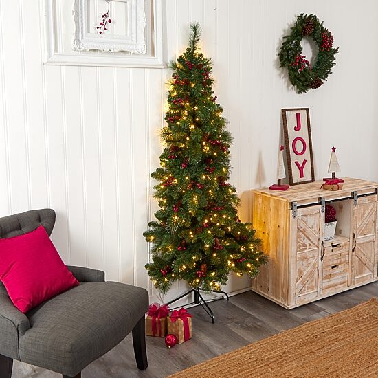 Nearly Natural Flat Back Faux 6 Foot Pre-Lit Pine Christmas Tree