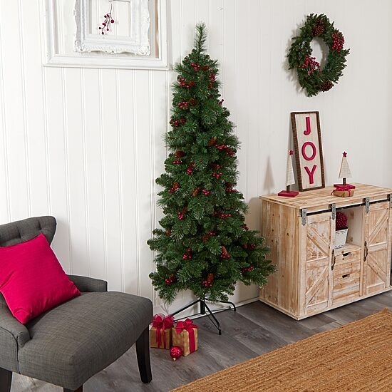Nearly Natural Flat Back Faux 6 Foot Pre-Lit Pine Christmas Tree
