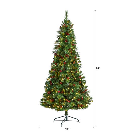 Nearly Natural Flat Back Faux 7 Foot Pre-Lit Pine Christmas Tree
