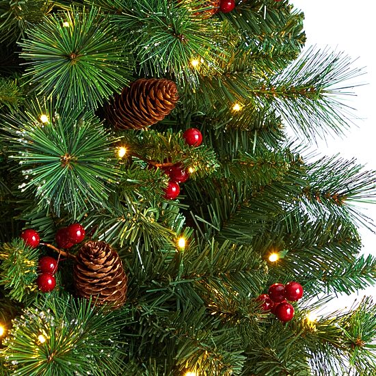Nearly Natural Flat Back Faux 7 Foot Pre-Lit Pine Christmas Tree