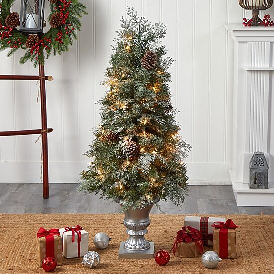 Nearly Natural Faux 4 Foot Pre-Lit Pine Christmas Tree