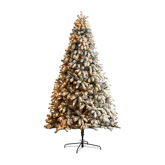 Nearly Natural Flocked Faux 9 Foot Pre-Lit Spruce Christmas Tree