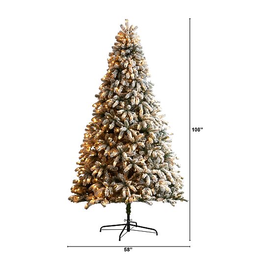 Nearly Natural Flocked Faux 9 Foot Pre-Lit Spruce Christmas Tree