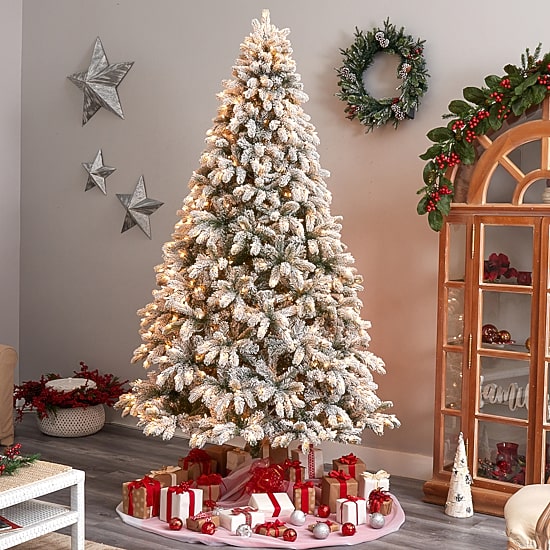 Nearly Natural Flocked Faux 9 Foot Pre-Lit Spruce Christmas Tree