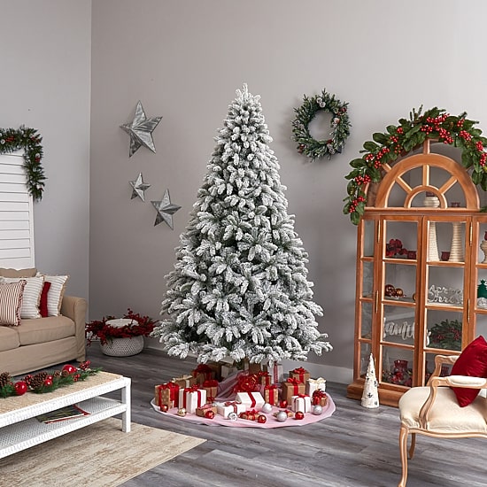 Nearly Natural Flocked Faux 9 Foot Pre-Lit Spruce Christmas Tree