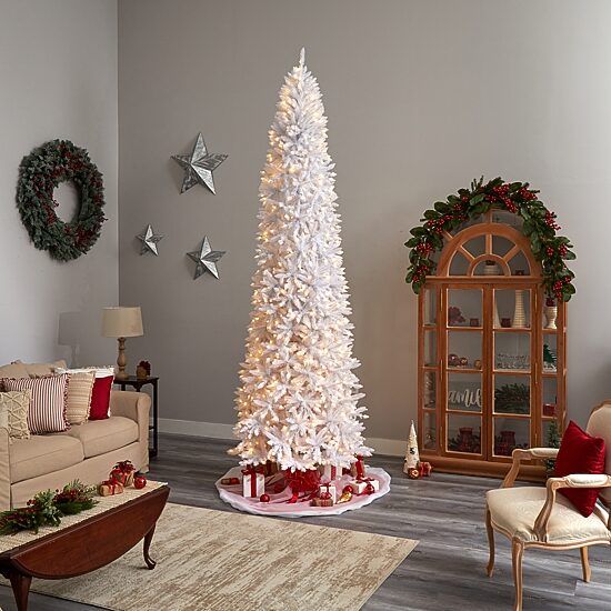 Nearly Natural Slim White Faux 11 Foot Pre-Lit Christmas Tree