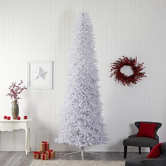 Nearly Natural Slim White Faux 12 Foot Pre-Lit Christmas Tree