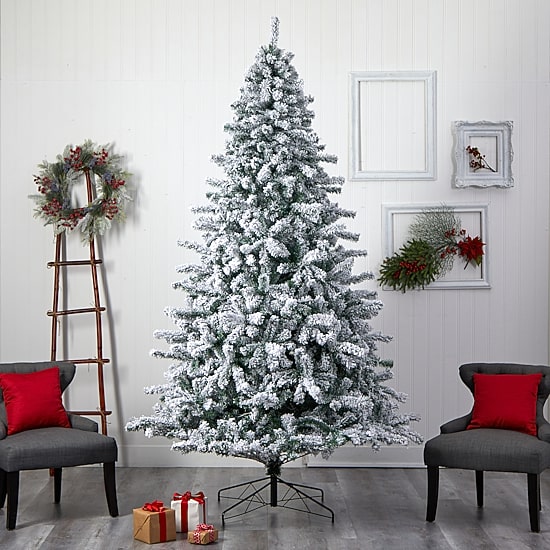 Nearly Natural Flocked 9 Foot Pre-Lit Spruce Christmas Tree