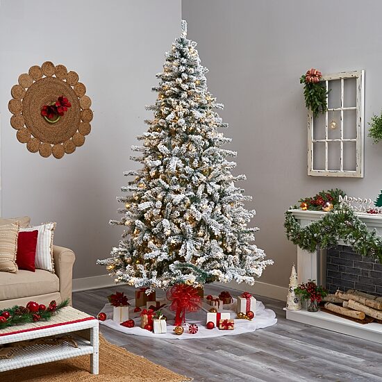 Nearly Natural Flocked 9 Foot Pre-Lit Spruce Christmas Tree