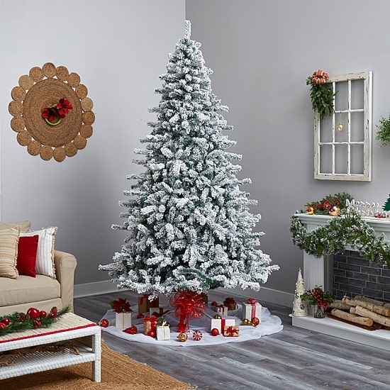 Nearly Natural Flocked 9 Foot Pre-Lit Spruce Christmas Tree