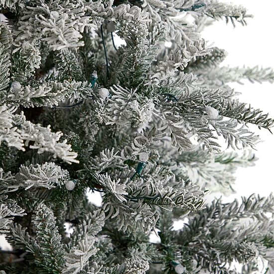 Nearly Natural Slim Flocked Faux 8 1/2 Foot Pre-Lit Spruce Christmas Tree