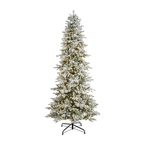 Nearly Natural Slim Flocked Faux 9 1/2 Foot Pre-Lit Spruce Christmas Tree