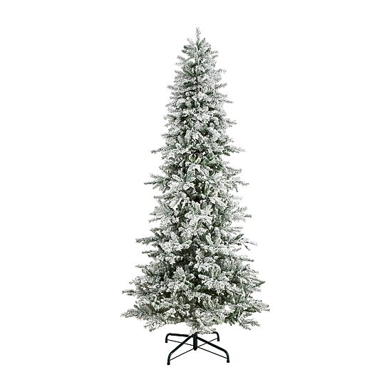 Nearly Natural Slim Flocked Faux 9 1/2 Foot Pre-Lit Spruce Christmas Tree