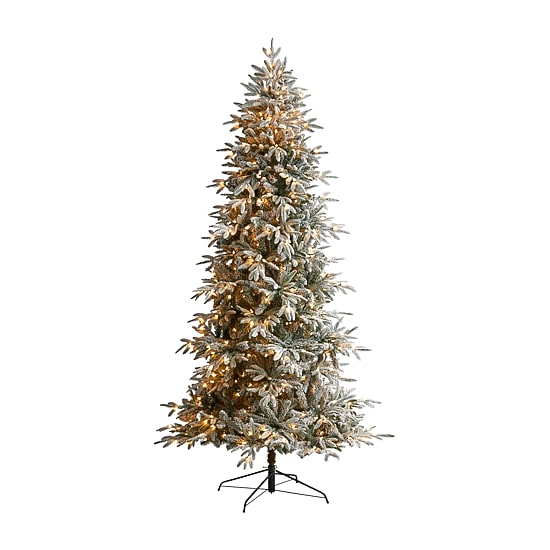 Nearly Natural Flocked Faux 8 1/2 Foot Pre-Lit Spruce Christmas Tree