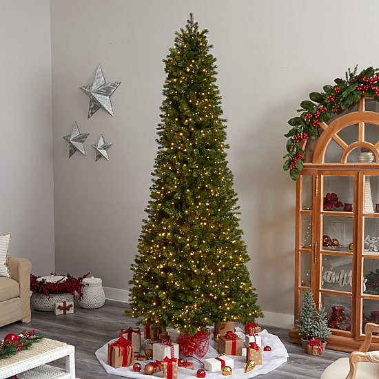 Nearly Natural Slim Faux 9 1/2 Foot Pre-Lit Spruce Christmas Tree