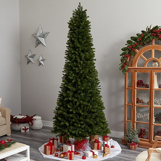 Nearly Natural Slim Faux 9 1/2 Foot Pre-Lit Spruce Christmas Tree