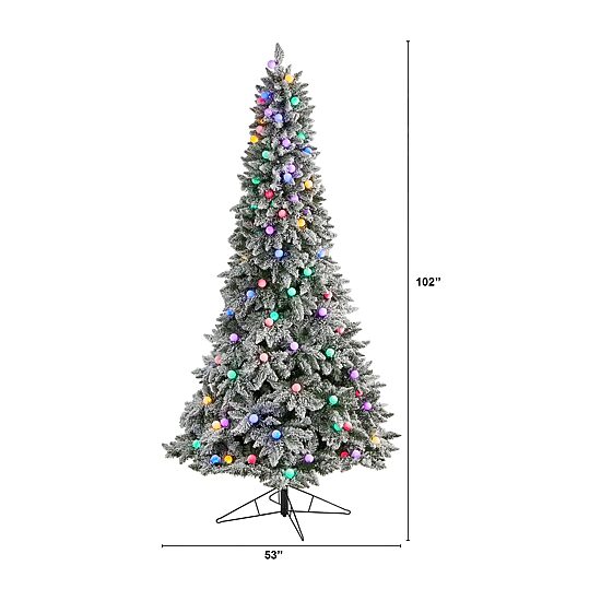 Nearly Natural Flocked Faux 8 1/2 Foot Pre-Lit Fir Christmas Tree