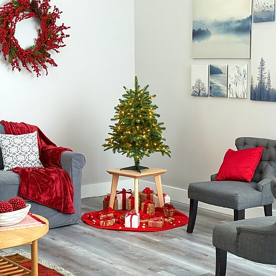 Nearly Natural Faux 3 Foot Pre-Lit Spruce Christmas Tree