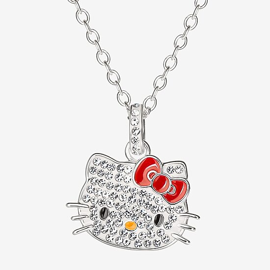 Hello Kitty Womens Crystal Pure Silver Over Brass Bow 18 Inch Pendant Necklace