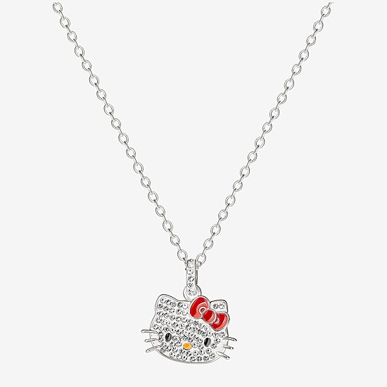 Hello Kitty Womens Crystal Pure Silver Over Brass Bow 18 Inch Pendant Necklace