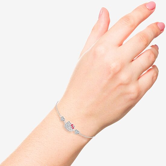 Womens Crystal Bow Heart Hello Kitty Bolo Bracelet