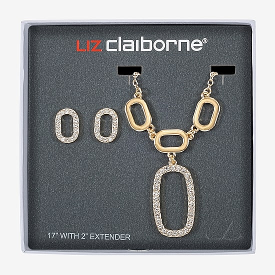 Liz Claiborne Y Necklace And Stud Earring Womens Glass Hypoallergenic 2-pc. Jewelry Set