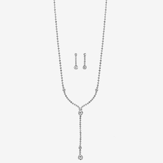 Monet Jewelry Timeless Silver Tone Lariant Necklace And Drop Earring Womens Glass 2-pc. Jewelry Set